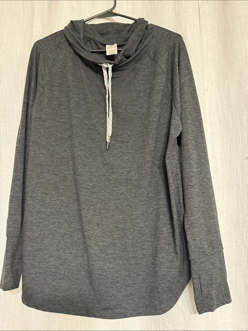 Members Mark NWOT large Charcoal Gray funnel neck Pullover with Drawstring soft